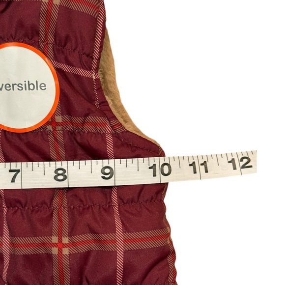 NWT Wonder Nation Reversible Maroon Tan Plaid Faux Fur Puffer Vest - Size 6-9M - Picture 9 of 10